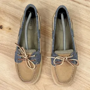 Sperry Top Sider Laguna Leather Canvas Slip On Loafer Boat Shoes‎ Tan Blue 8 thumbnail 4