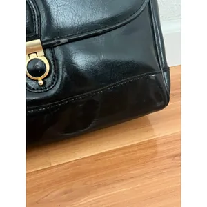 Vintage 80s Black faux leather satchel bag w/top handle detachable strap thumbnail 2