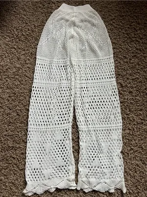 SHEIN White Crochet Knit Wide-Leg Pants thumbnail 5