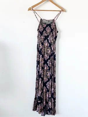 Free People Intimately That Moment Boho Vintage Inspired Black Floral Maxi Dress thumbnail 8