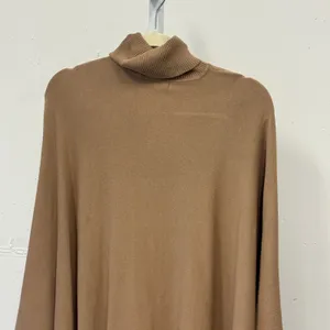 Alfani Turtleneck Batwing Sleeve Poncho Sweater Small Button Detail Tan Brown thumbnail 4