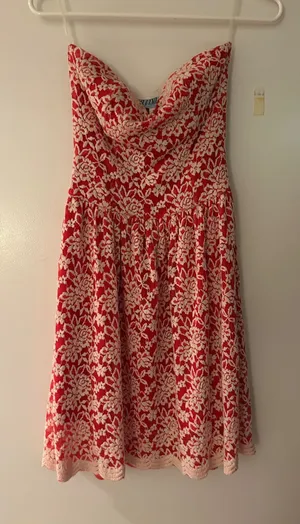 Red and White Alma Be Strapless Dress thumbnail 1