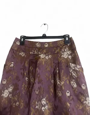 To The Max Skirt Sz 8 Purple Floral Brocade Large Side Pockets Gathered Hem thumbnail 3