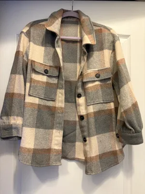 Amazon Plaid Jacket Oversized Women’s Casual Flannel Shirt Fall Coat Long Sleeve Button Down thumbnail 1