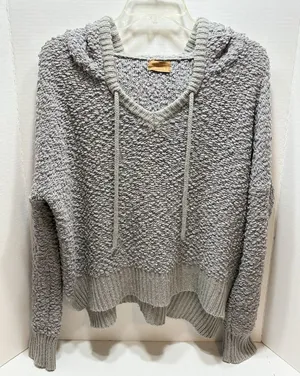 POL Women's Popcorn Chenille Hooded Sweater Grey S Oversized Cabincore Cozy thumbnail 1