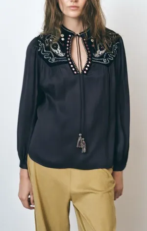 Zara velvet blouse embroidery‎ NWOT thumbnail 1