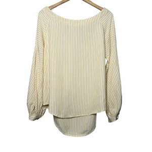 Maeve Anthropologie Clotille Off Shoulder Blouse Yellow Stripe Linen Blend Sz 14 thumbnail 3