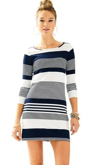 Lilly Pulitzer Marlowe Boatneck T-shirt Dress In True Navy Coconut Stripe Large thumbnail 1