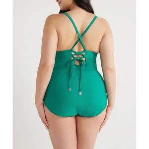 Time And Tru Womens One Piece Swimsuit Size M Green Ocean Ribbed Crisscross Back thumbnail 5