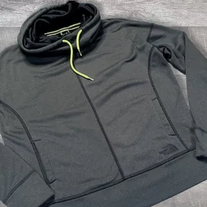 The North Face Funnel Neck Grey Sweatshirt Womens L Hooded Neon Green Stitching thumbnail 2