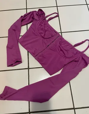 Princess Polly Fuchsia Off-Shoulder Crop Top with Long Sleeves thumbnail 1