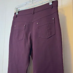 Esilla Women Plum Burgundy Crop Slim Fit Stretch Trousers Gold Zip‎ Pockets Sz 6 thumbnail 5