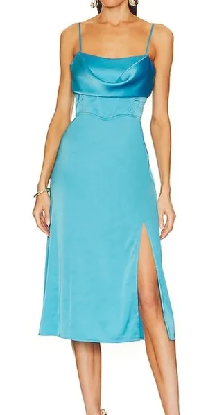 Steve Madden Size S Blue Drape Front Corset Satin Slip Dress thumbnail 1