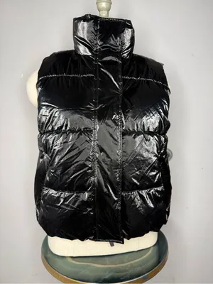 PINK Victoria's Secret Black Shiny Quilted Puffer Vest thumbnail 5