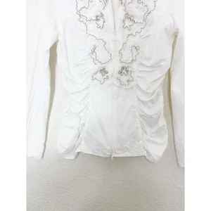 Anne Fontaine White Pima Cotton Ruffle Zip Up Night Top Size 42 thumbnail 9