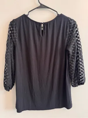Boden Black Sheer Polka Dot Sleeve Blouse Women’s US 6 thumbnail 3