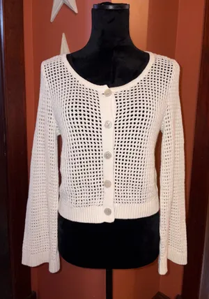 A New Day White Open-Knit Button Cardigan Sweater thumbnail 1