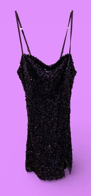 Cute NWT purple sequin stretchy corset back mini dress sexy club prom coquette thumbnail 2