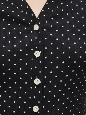 J.Crew Lightweight rib high V-neck cardigan top in dot print thumbnail 2