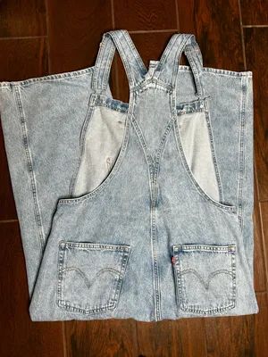 Levi’s Apron Front Tie Wide Leg Light Wash Denim Overalls Women’s Large thumbnail 4