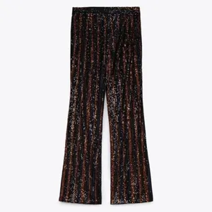 Zara | Sparkle Sequins Flare Wide Leg Pants Striped‎ Black Red - 3440/251/800 thumbnail 5