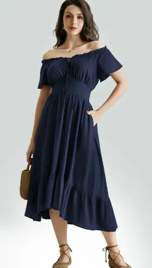 SCARLET‎ DARKNESS Renaissance Ruffled Midi Dress Navy Small NEW NWT thumbnail 1