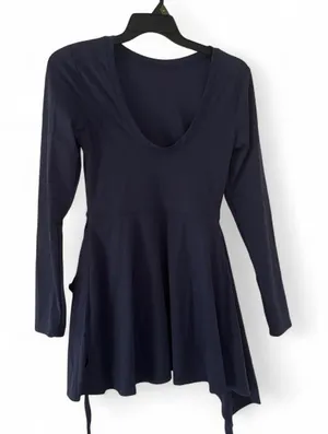 Navy Blue Long Sleeve Tie Front Romper Dress Skort thumbnail 1