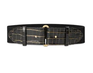 Ralph Lauren Embossed Leather Tab-Stretch Wide Belt Black/Gold NWT Sold Out! thumbnail 1