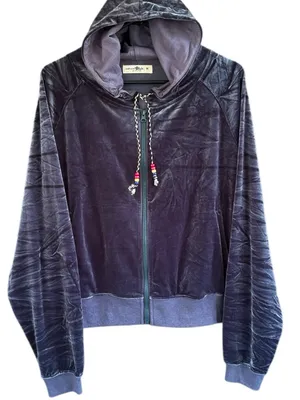 NATURAL LIFE Crushed Velvet Zip Front Hoodie Navy Size Medium thumbnail 1