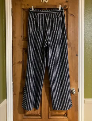 Laundry by Shelli Segal Navy & White Striped Wide Leg Pants thumbnail 3