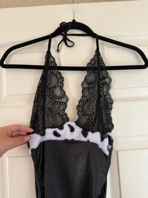Yandy Cow Print Lace Halter Bodysuit thumbnail 4
