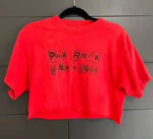 Punk Rock Is Not A Crime Red Cropped Tee Unisex T-Shirt Adult Sz M GUC thumbnail 1