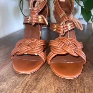 Tory‎ Burch Audrianna Knotted Leather Heeled Sandals Dressy - Tan Size 8M thumbnail 5