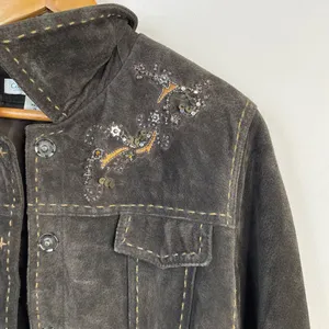 Coldwater Creek Y2K Brown Suede Leather Western Cowgirl Embroidered Jacket L thumbnail 3