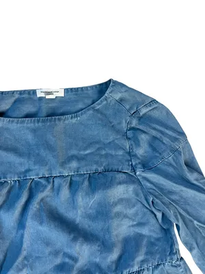 beachlunchlounge Light Blue Tiered Denim Dress with Bell Sleeves thumbnail 6