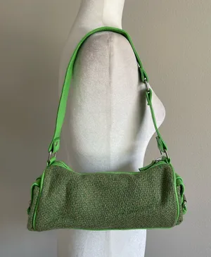 Green Tweed Shoulder Bag with Lime Trim thumbnail 1