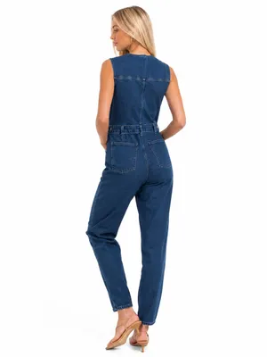 Universal Threads Tailored Denim Zip Front Sleeveless Jumpsuit Dark Wash Size 8 thumbnail 2