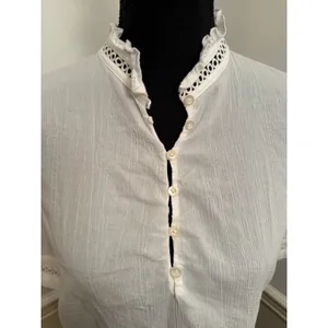 FRAME White The Ruffle Collar Top Cotton Puff Sleeve Blouse Romantic Victorian thumbnail 4