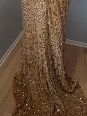 #15-14 Gold Velvet Bustier sequins embroidered appliqué long dress-Small/Size 4 thumbnail 9