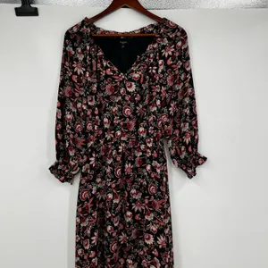 Talbots black Midi Floral leaf print Dress Bracelet Sleeve autumn Size P (XS) thumbnail 6