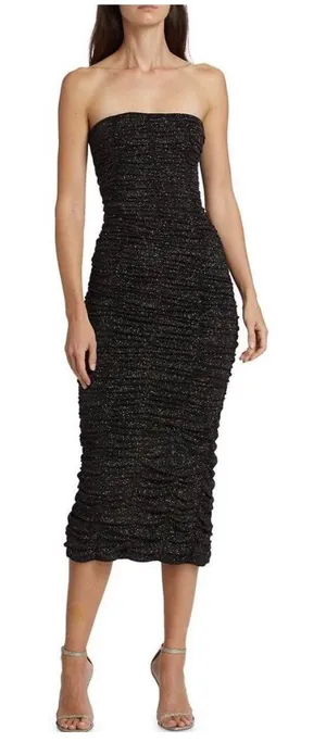 Sau Lee Farrah Black‎ Sparkle Strapless Ruched Midi Dress NWT Size 0 thumbnail 1