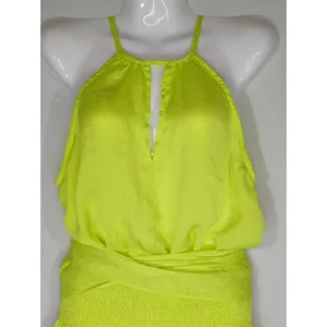 Do+Be Neon Green Smocked Waist Halter Neck Mini Dress Women's S Party Cocktail‎ thumbnail 2