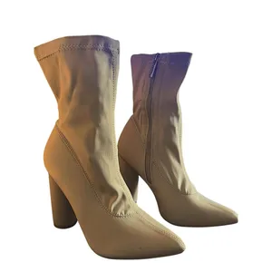 Cape Robbin Nude Suede Mid-Calf Pointed Toe Block Heel‎ Side Zipper Boots thumbnail 3