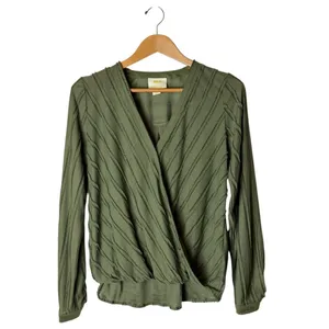 Maeve Audre Top Women XXS Olive Green Textured Faux Wrap Long Sleeve Boho thumbnail 2