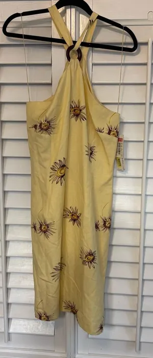 Donna Morgan Yellow Sunflower Halter Neckline Linen Blend‎ Dress Size 10 thumbnail 1