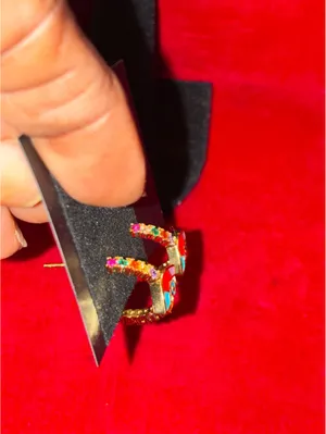 Colorful Enamel Evil Eye Gold Hoop Earrings with Rainbow Crystals thumbnail 4