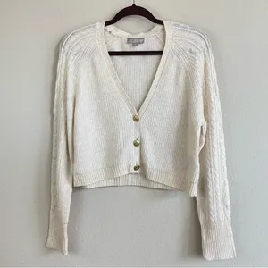 J. Crew Ivory Supersoft Cropped Cable Knit Merino Wool‎ Cardigan Size Medium thumbnail 2