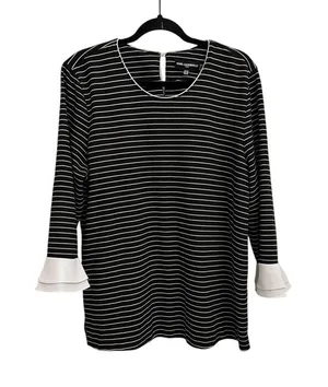 Karl Lagerfeld Striped Bell Sleeve Oversized Blouse Black White Size XL thumbnail 1