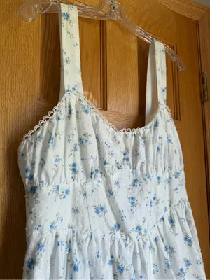 Altar'd State Maya Blue Floral Swiss Dot Open Back Bow Mini Dress NWT XL thumbnail 5