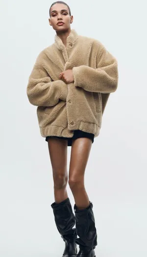 Zara Sold out faux shearling bomber thumbnail 2